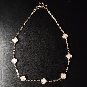 14k Solid Elegant Gold and White Clover Bracelet